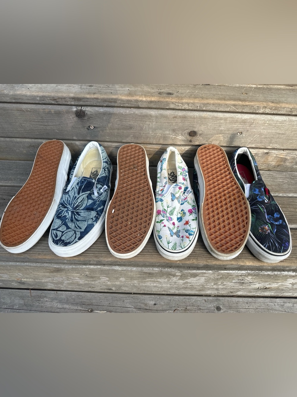 Three Pairs Vans Classic Asher Slip-On Floral & Tropical Print Sneakers